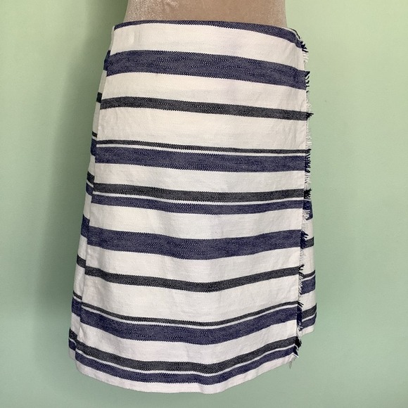 Ann Taylor LOFT Woven Cotton Blanket Short Wrap Skirt Stripes Fringe - Picture 3 of 16